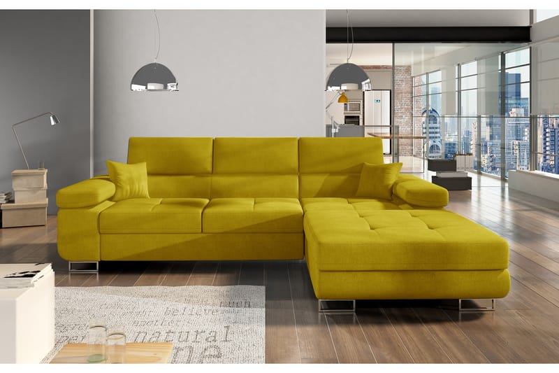 TERRENCE Bäddsoffa med Divan Höger Gul - Möbler - Vardagsrum - Bäddsoffor - 4-sits bäddsoffa