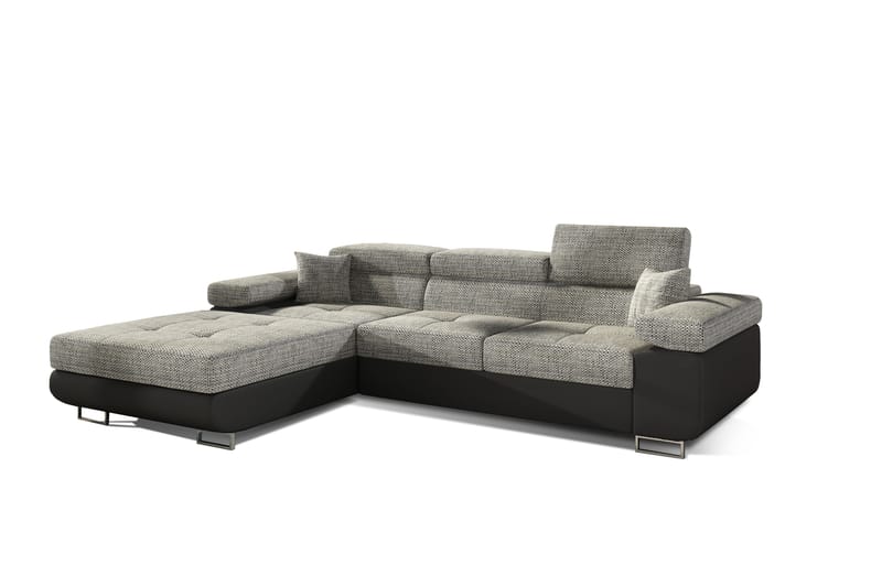 TERRENCE Bäddsoffa med Divan Vänster Grå/Svart - Möbler - Vardagsrum - Bäddsoffor - 4-sits bäddsoffa