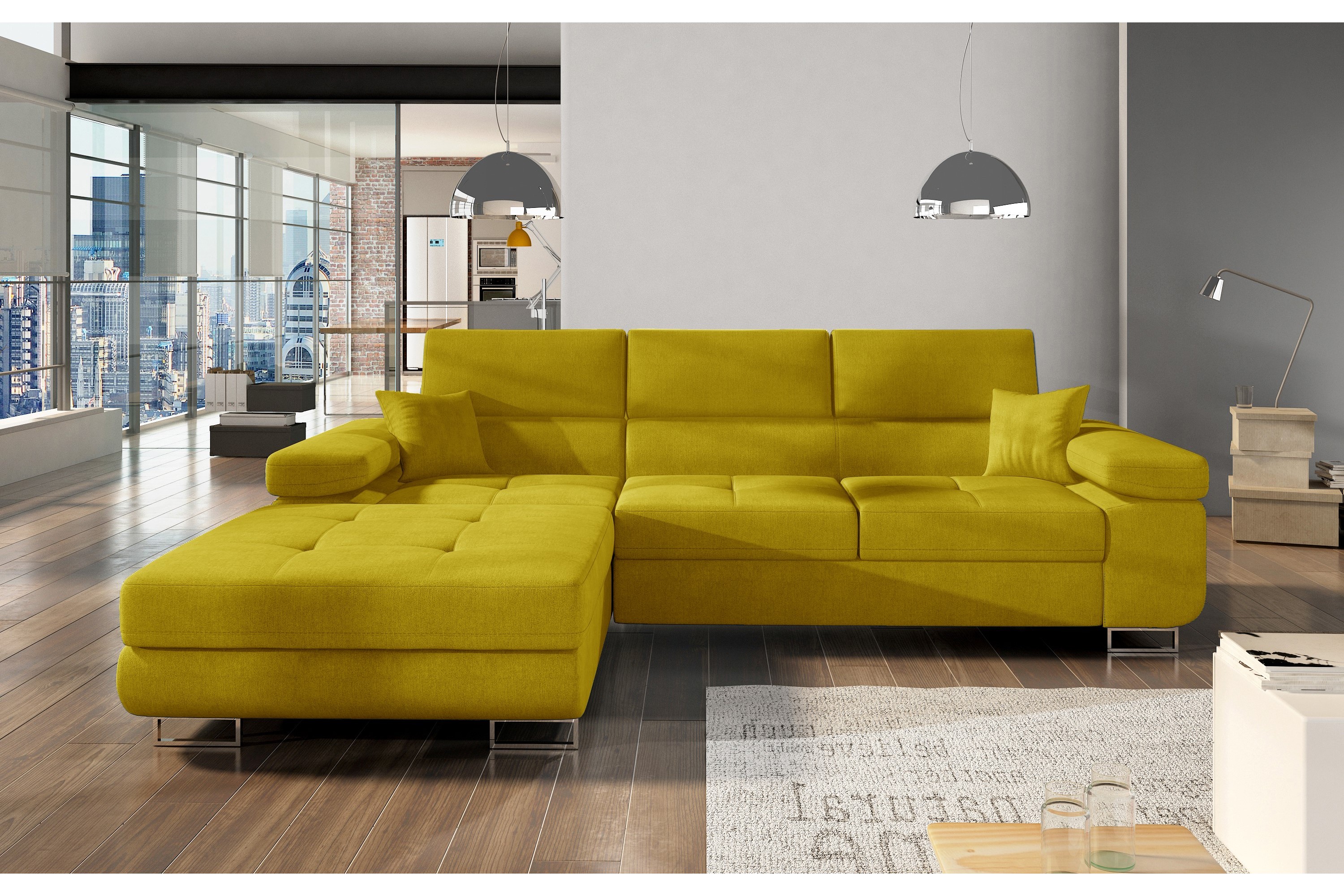 terrence bäddsoffa med divan vänster gul -