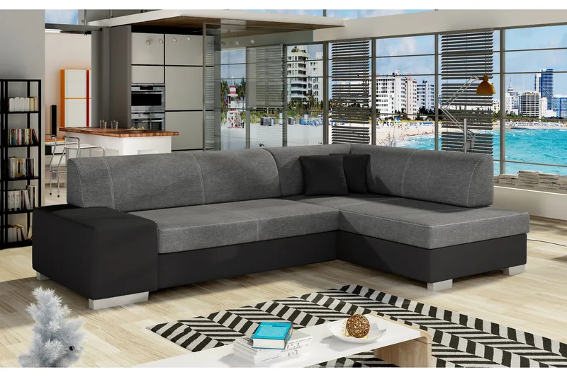 Tietaz Bäddsoffa med Divan, Grå/Svart