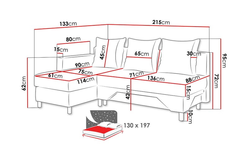 TOM Divanbäddsoffa 215x133x72 cm - Beige/Brun/Vit - Bäddsoffor - Bäddsoffa divan