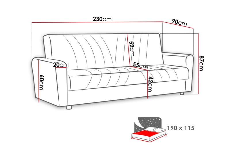 Torskudden Längsbäddad Bäddsoffa 115x190 cm med Förvaring i Tyg - Grå - Möbler - Vardagsrum - Bäddsoffor - 4-sits bäddsoffa