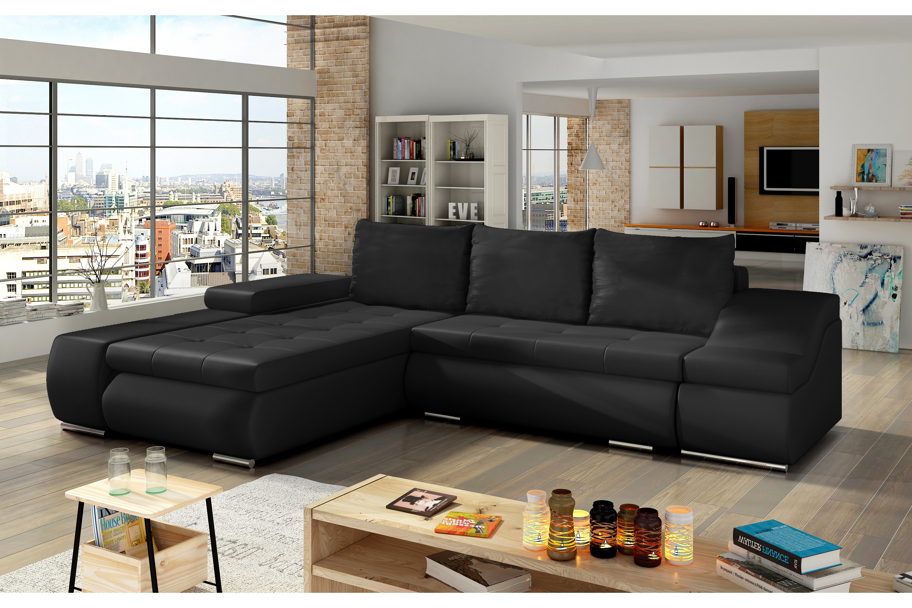 toxana bäddsoffa med divan svart -