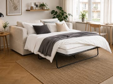 Travstad 3-sits Bäddsoffa med HVILA Bäddmadrass 140x200 cm Latex med Tvättbar klädsel - Beige - Möbler - Vardagsrum - Bäddsoffor - 3-sits bäddsoffa