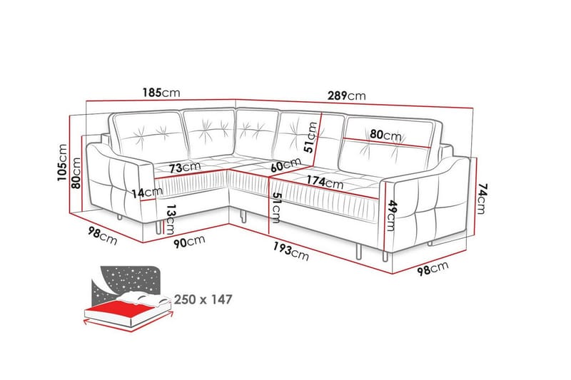 Tregaron 4-sits Hörnbäddsoffa Mörkblå - Möbler - Vardagsrum - Bäddsoffor - Hörnbäddsoffa