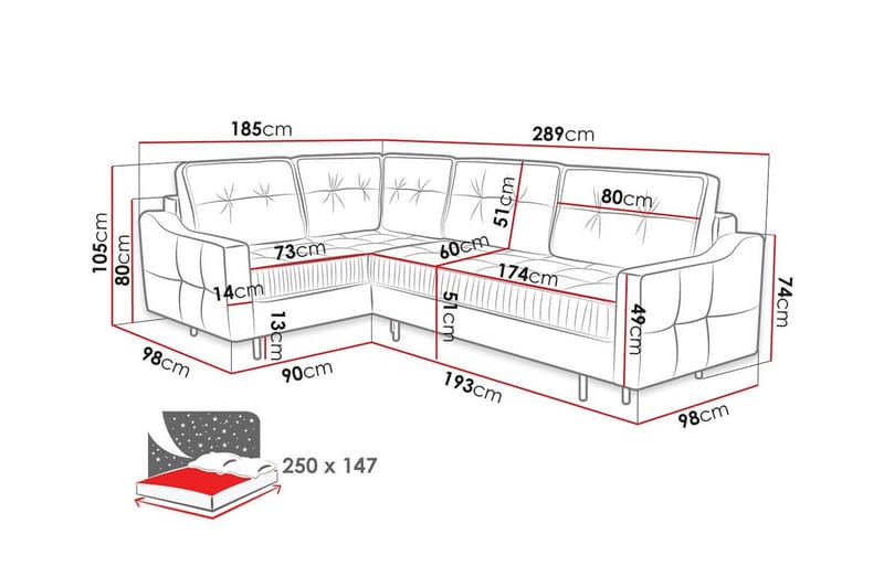 Tregaron 4-sits Hörnbäddsoffa Mörkblå - Möbler - Vardagsrum - Bäddsoffor - Hörnbäddsoffa