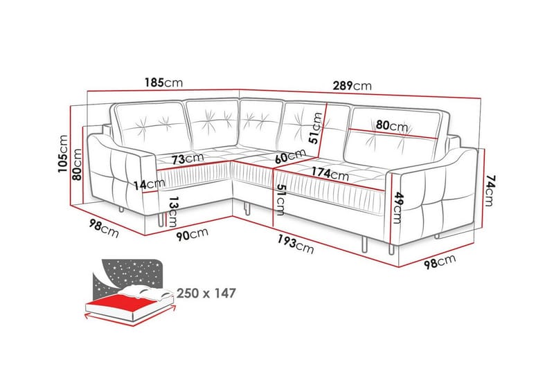 Tregaron 4-sits Hörnbäddsoffa Mörkröd - Möbler - Vardagsrum - Bäddsoffor - Hörnbäddsoffa