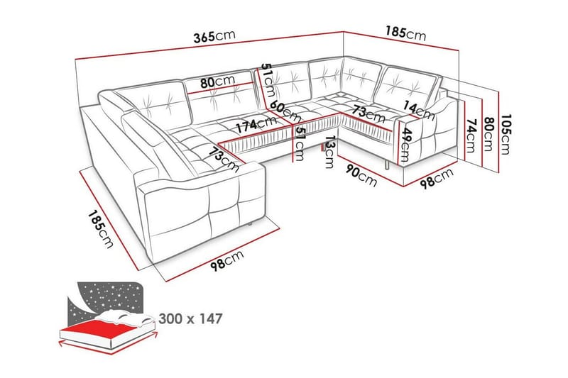 Tregaron 5-sits Hörnbäddsoffa Mörkblå - Möbler - Vardagsrum - Bäddsoffor - Hörnbäddsoffa