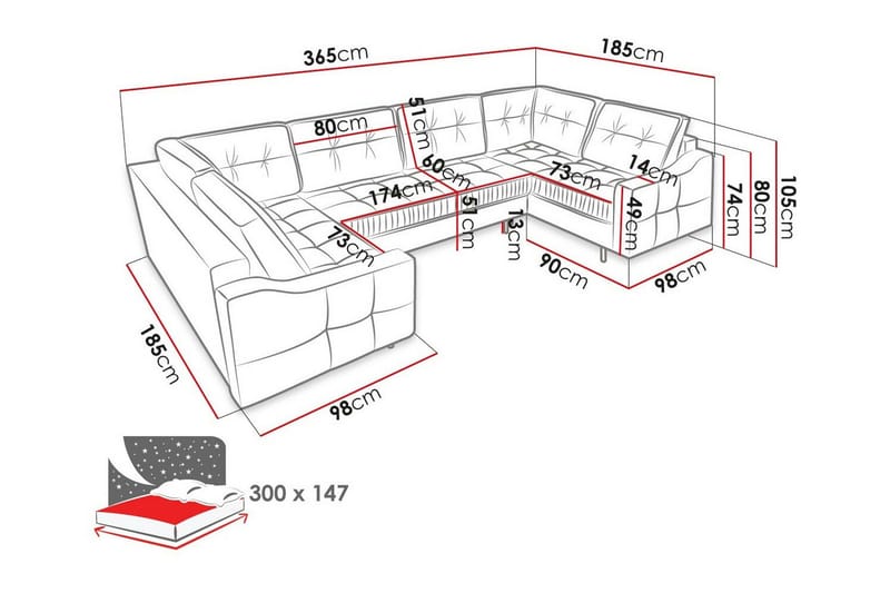 Tregaron 5-sits Hörnbäddsoffa Mörkröd - Möbler - Vardagsrum - Bäddsoffor - Hörnbäddsoffa
