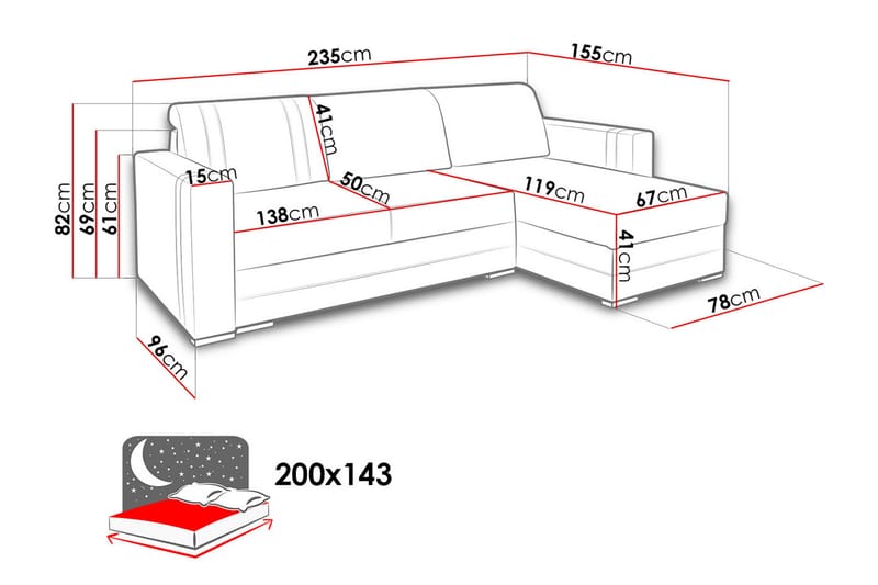TRENDY Divanbäddsoffa 235x155x82 cm - Grå - Möbler - Vardagsrum - Bäddsoffor