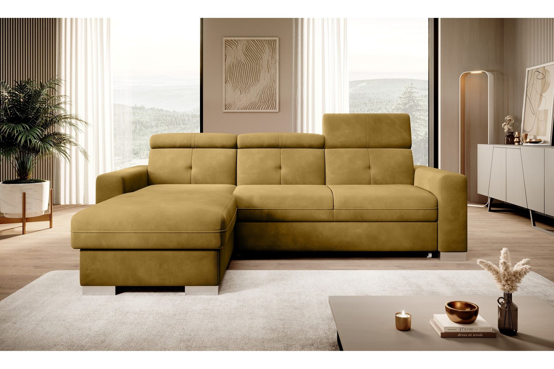 Trent B&auml;ddsoffa m. Divan med F&ouml;rvaring 3-sits - Gul