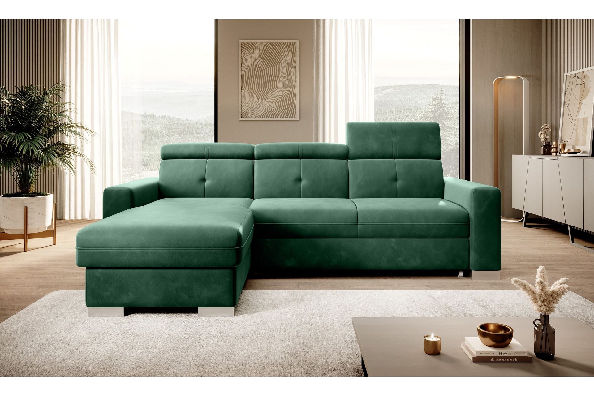 Trent B&auml;ddsoffa m. Divan med F&ouml;rvaring 3-sits - M&ouml;rkgr&ouml;n