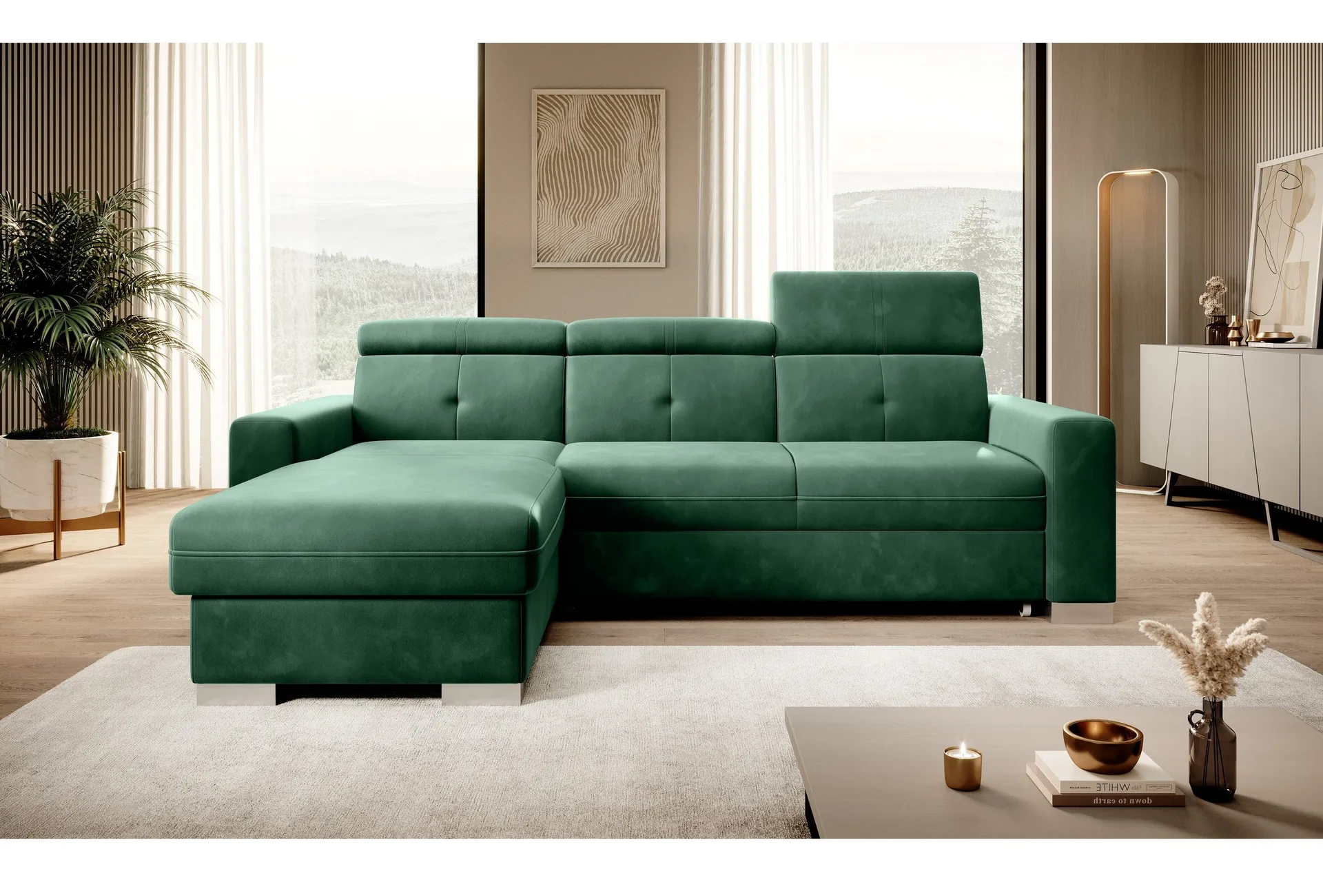 Trent B&auml;ddsoffa m. Divan med F&ouml;rvaring 3-sits - M&ouml;rkgr&ouml;n