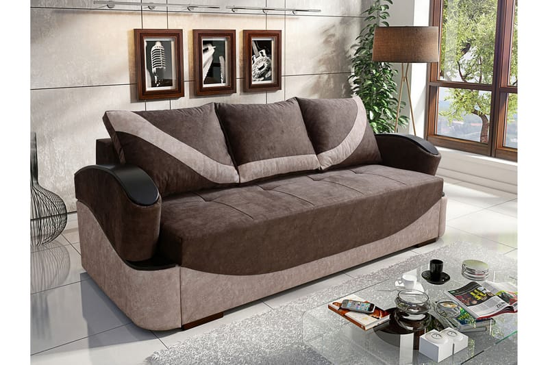 TURBO Bäddsoffa 200x96x90 cm - Brun/Grå - Möbler - Vardagsrum - Bäddsoffor