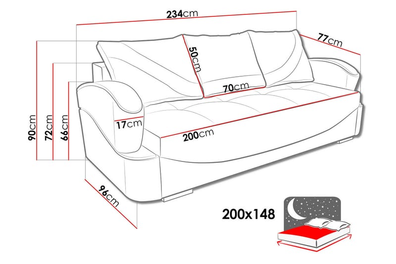 TURBO Bäddsoffa 200x96x90 cm - Brun/Grå - Möbler - Vardagsrum - Bäddsoffor
