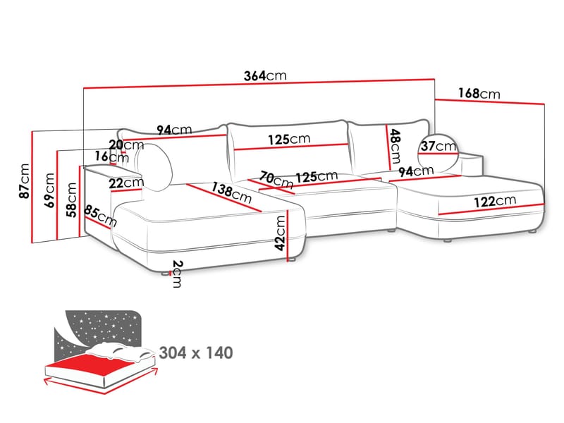 Uppland Bäddsoffa Dubbeldivan 5-sits - Grå - Möbler - Vardagsrum - Bäddsoffor - U bäddsoffa