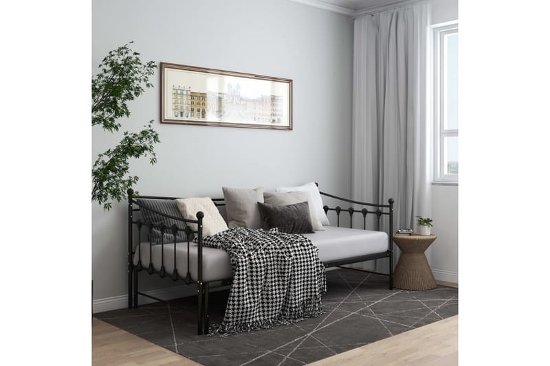 Utdragbar sängram bäddsoffa svart metall 90x200 cm - Svart - Möbler - Vardagsrum - Bäddsoffor - Hörnbäddsoffa