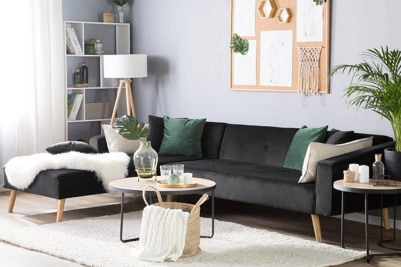 Vadso Vänster Längsbäddad Bäddsoffa 100x270 cm i Sammet - Antracit - Möbler - Vardagsrum - Bäddsoffor