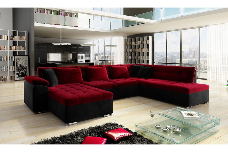 Vekerum Bäddsoffa - Röd/Svart - Möbler - Vardagsrum - Bäddsoffor - U bäddsoffa