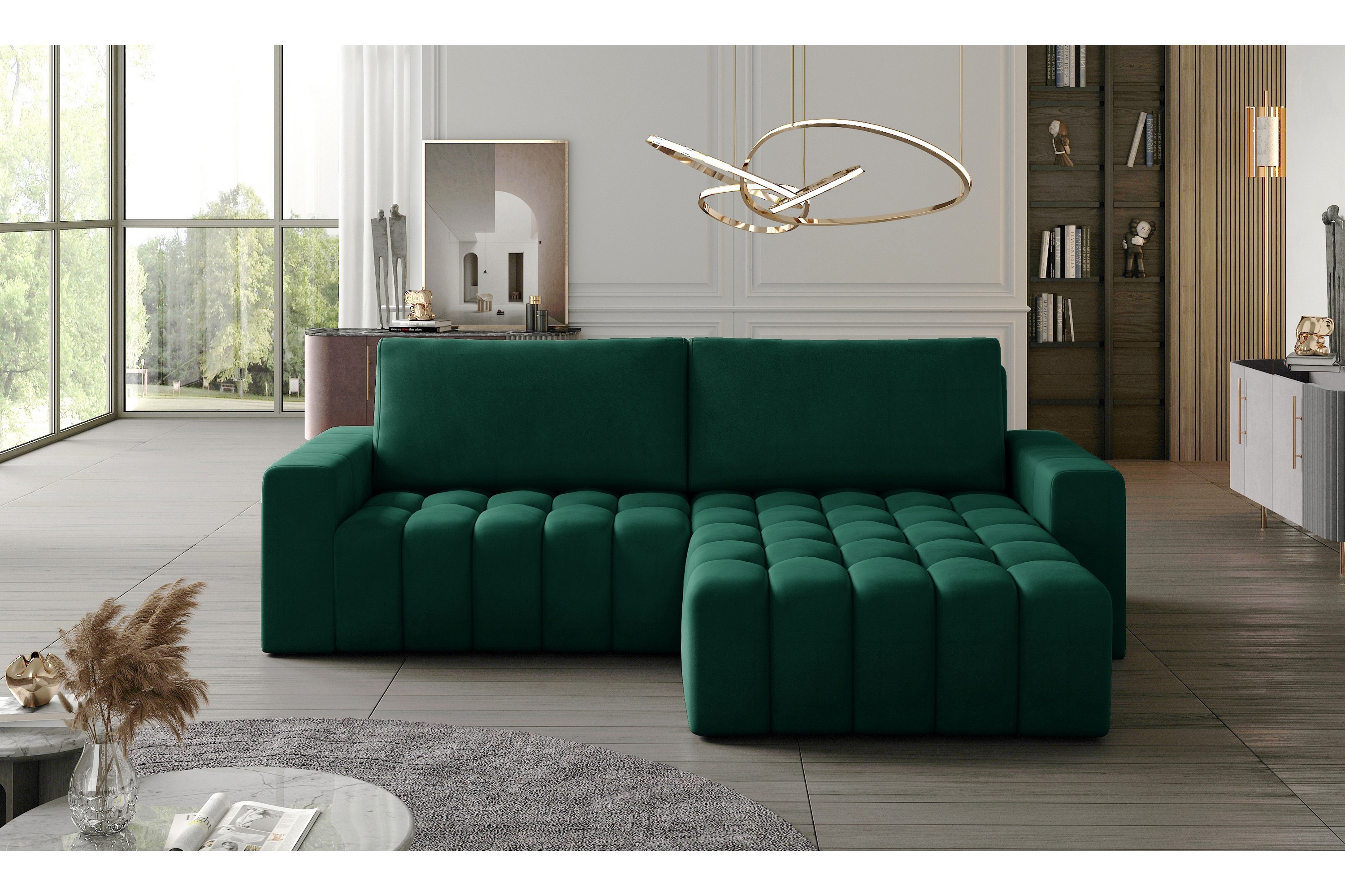 vendolo divanbäddsoffa höger grön -