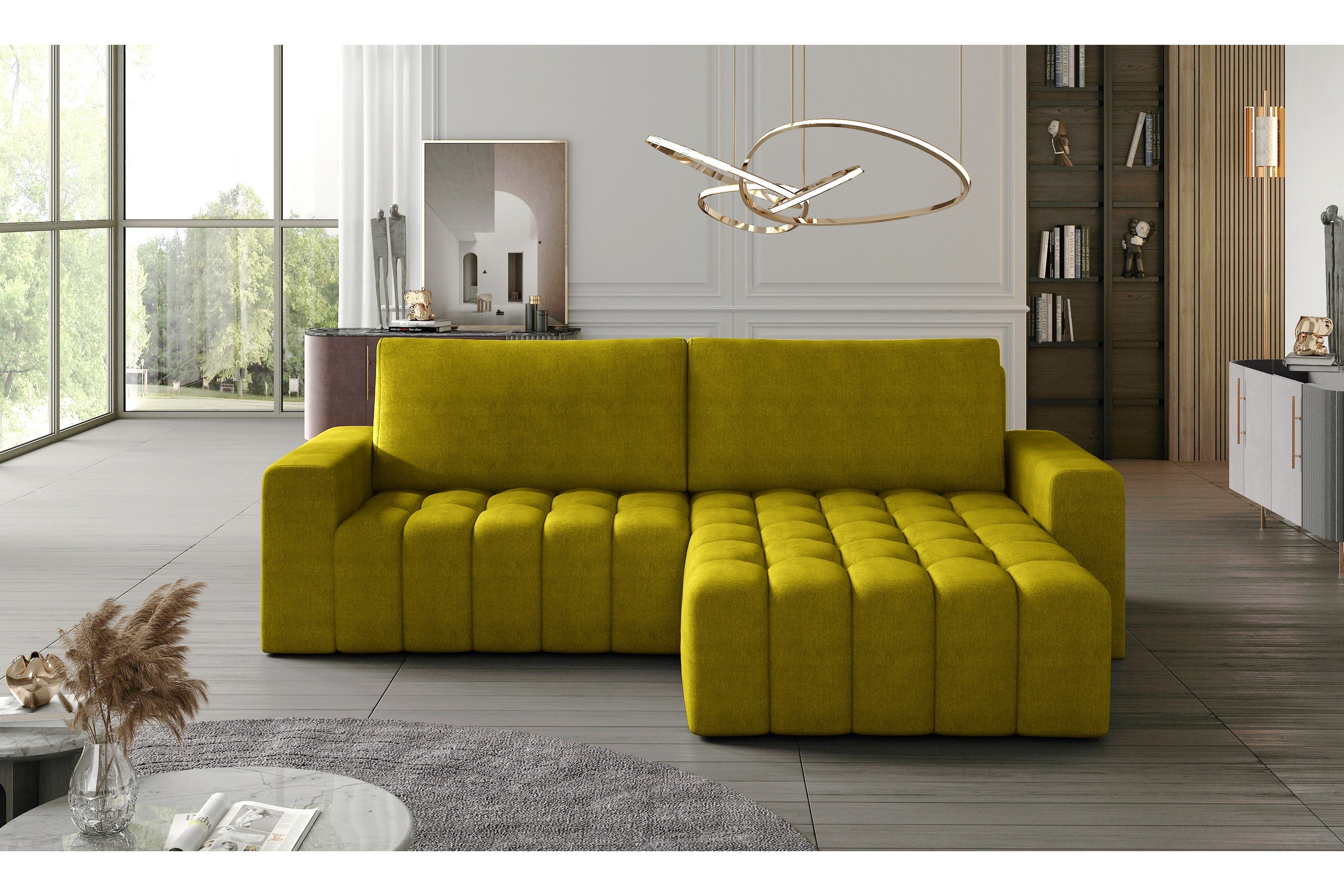 vendolo divanbäddsoffa höger gul -