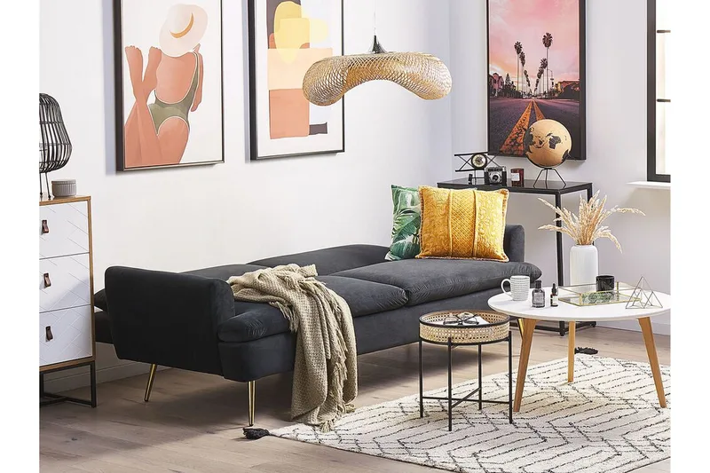 Vettre 3-sits Bäddsoffa - Sammet/Svart - Möbler - Vardagsrum - Bäddsoffor