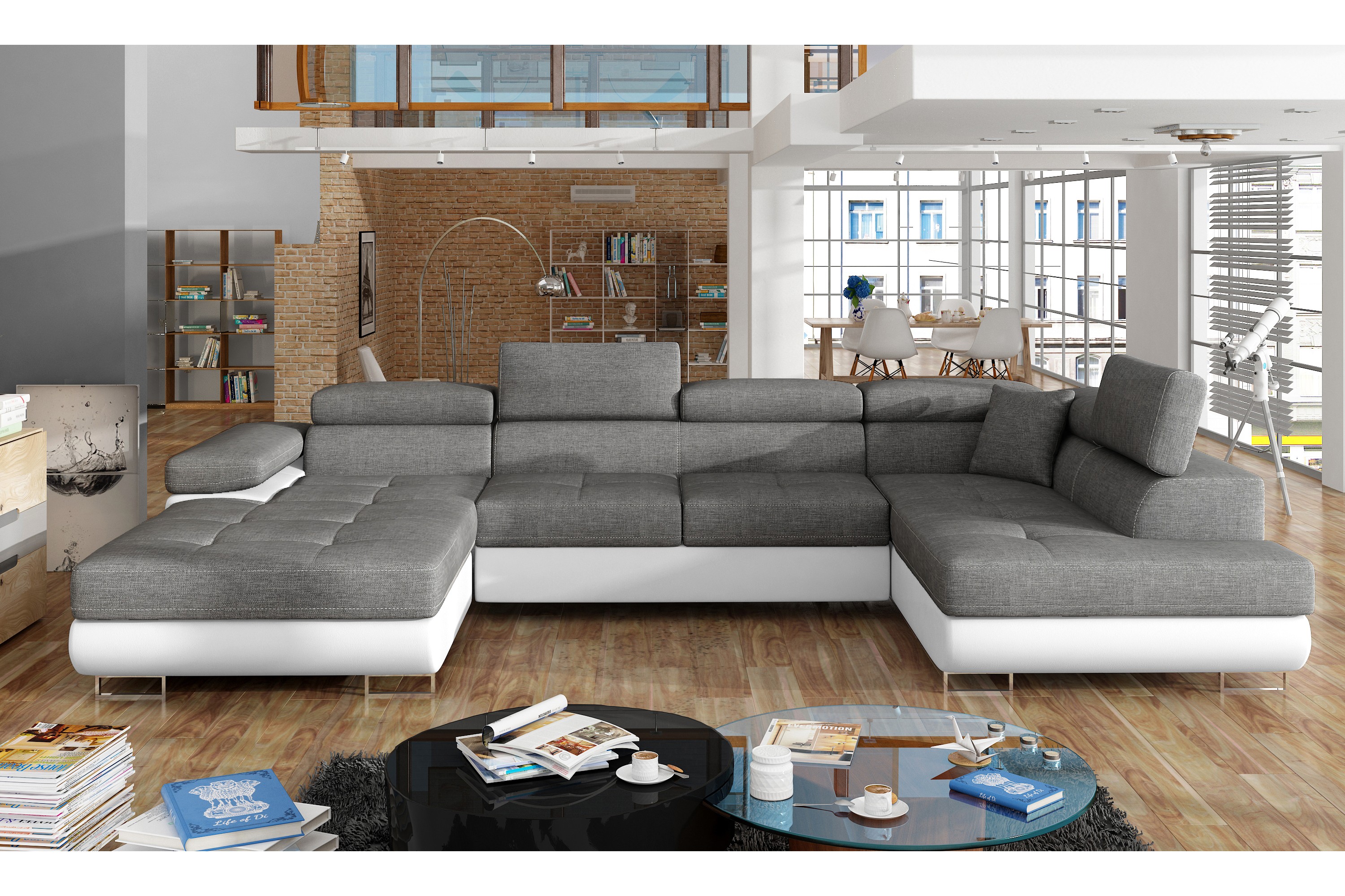 vierdes hörnbäddsoffa grå/vit -