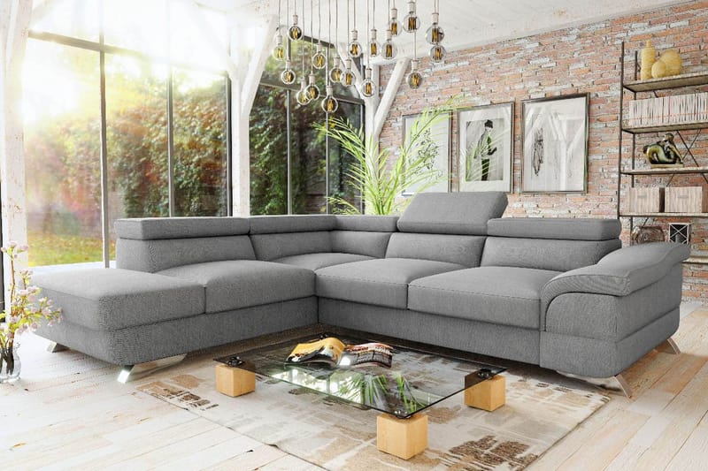 View Bäddsoffa 3-sits med Schäslong Vänster - Ljusgrå - Möbler - Vardagsrum - Bäddsoffor - Hörnbäddsoffa