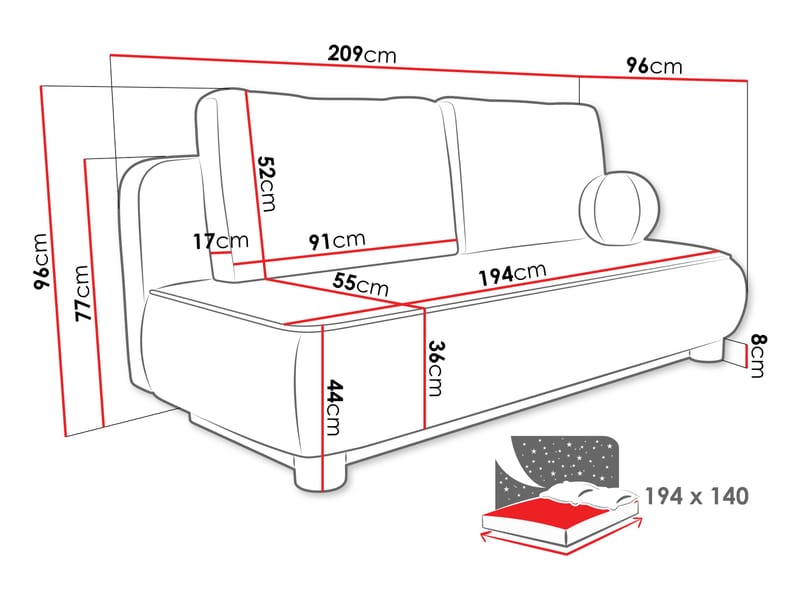 Villoruela Bäddsoffa 3-sits - Brun - Möbler - Vardagsrum - Bäddsoffor