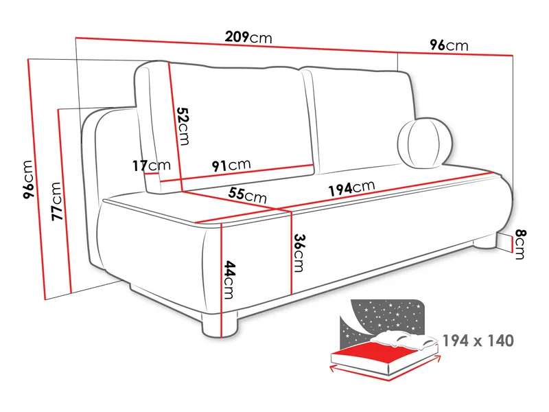 Villoruela Bäddsoffa 3-sits - Grå - Möbler - Vardagsrum - Bäddsoffor