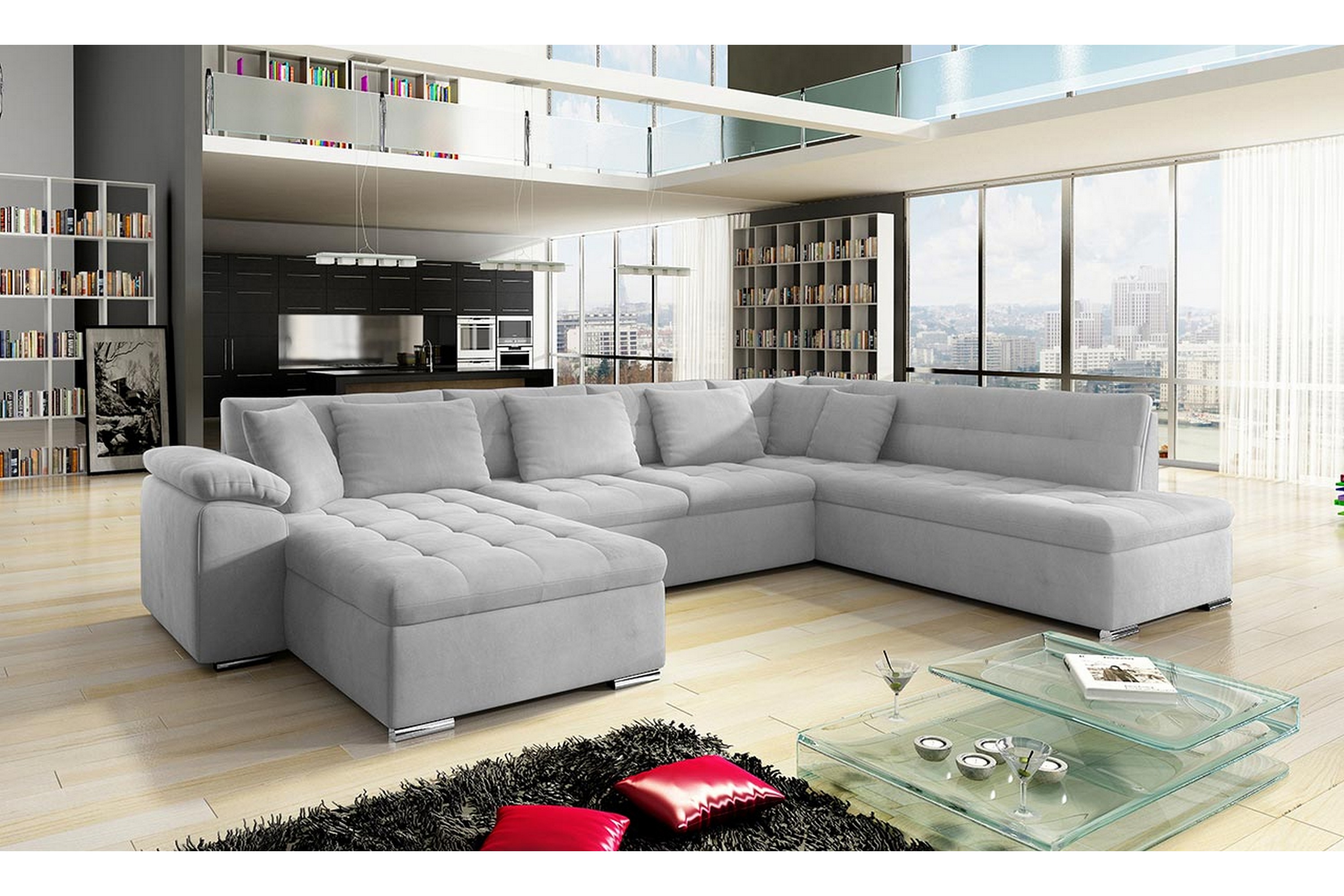 villosa bäddsoffa divan och schäslong 4-sits med förvaring v - vit