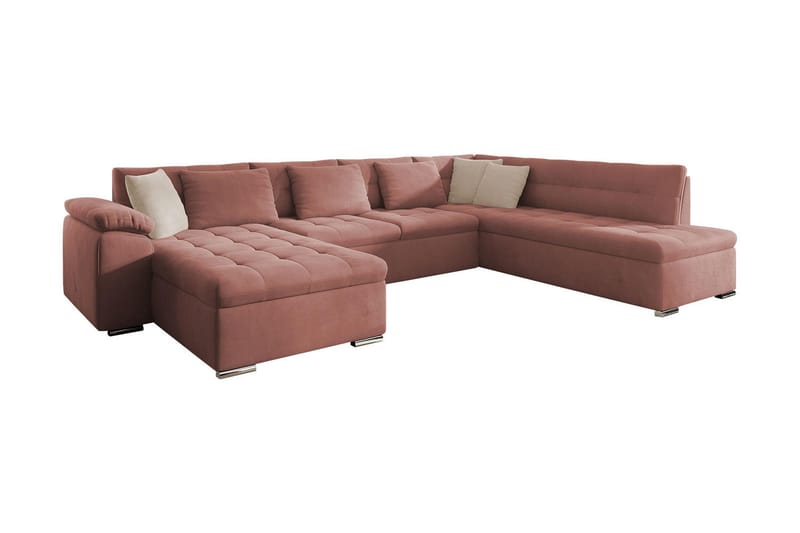 VILLOSA Bäddsoffa m. Divan och Schäslong 4-sits - Rosa - U bäddsoffa - Bäddsoffor