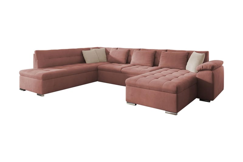 VILLOSA Bäddsoffa m. Divan och Schäslong 4-sits - Rosa - U bäddsoffa - Bäddsoffor