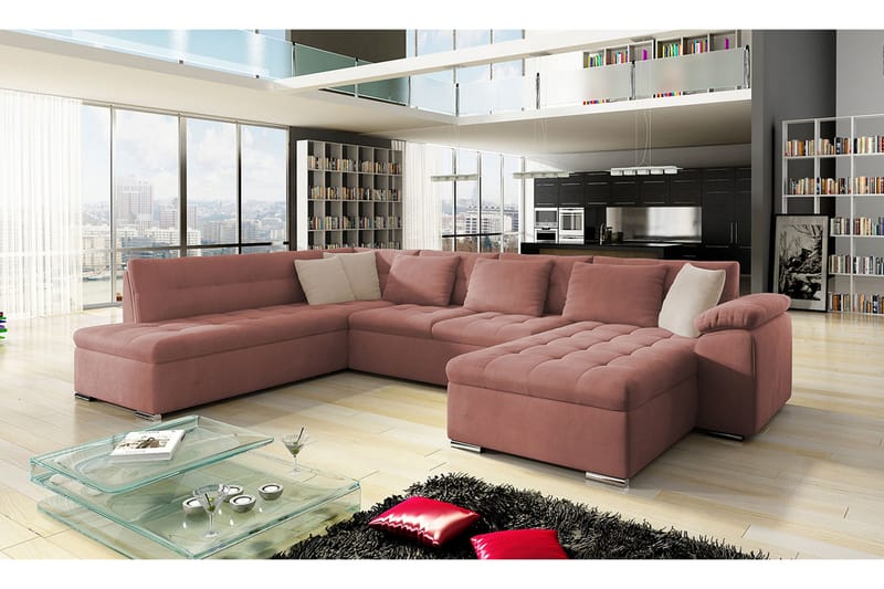 VILLOSA Bäddsoffa m. Divan och Schäslong 4-sits - Rosa - Möbler - Vardagsrum - Bäddsoffor - U bäddsoffa