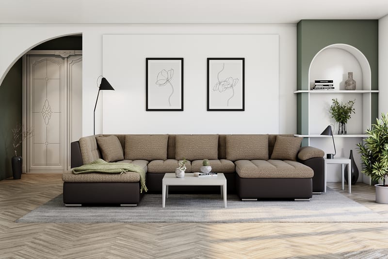 VILLOSA Hörnbäddsoffa Divan med Förvaring Höger Beige/Brun - Beige/Brun - Möbler - Vardagsrum - Bäddsoffor - U bäddsoffa
