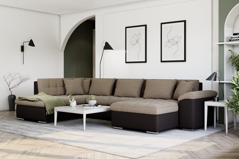 VILLOSA Hörnbäddsoffa Divan med Förvaring Höger Beige/Brun - Beige/Brun - Möbler - Vardagsrum - Bäddsoffor - U bäddsoffa