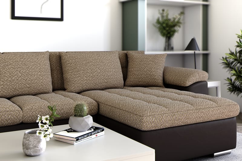 VILLOSA Hörnbäddsoffa Divan med Förvaring Höger Beige/Brun - Beige/Brun - Möbler - Vardagsrum - Bäddsoffor - U bäddsoffa