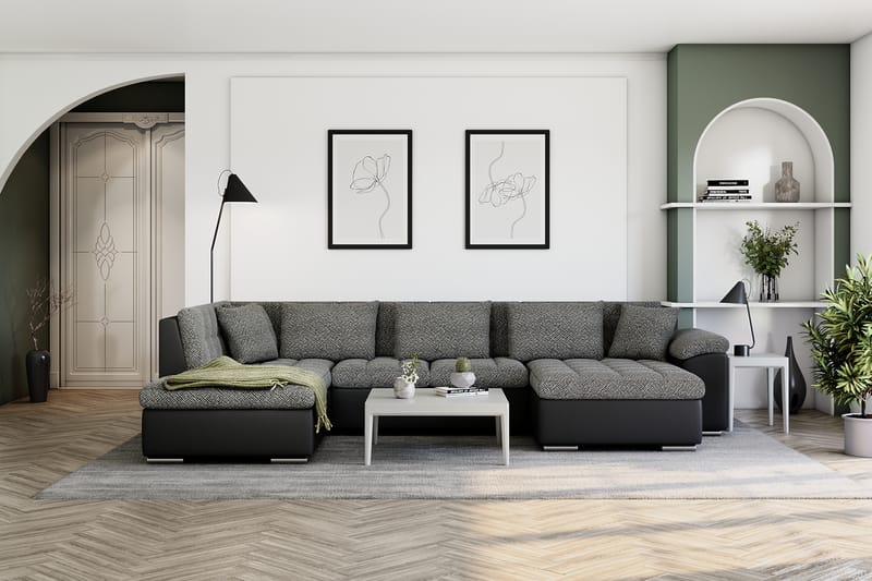 VILLOSA Hörnbäddsoffa Divan med Förvaring Höger Svart/Grå - Svart/Grå - Möbler - Vardagsrum - Bäddsoffor - U bäddsoffa