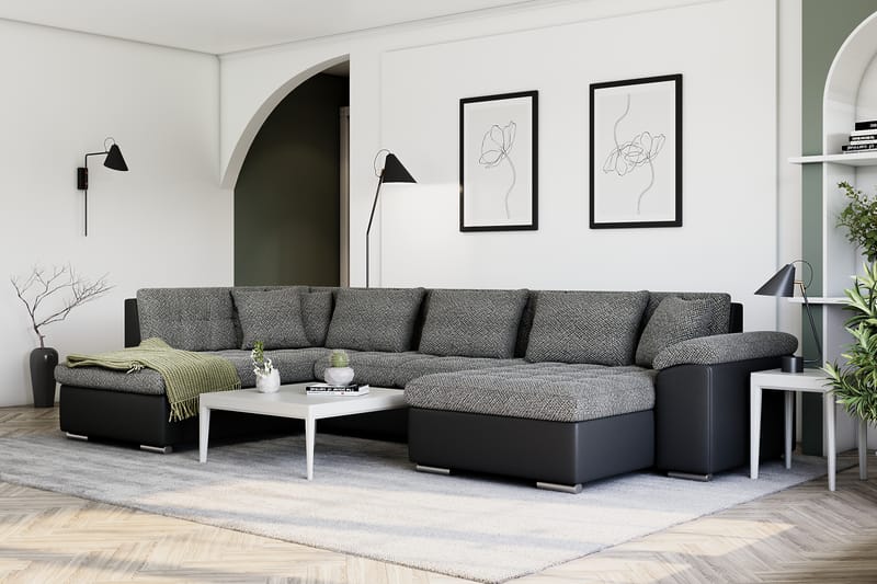 VILLOSA Hörnbäddsoffa Divan med Förvaring Höger Svart/Grå - Svart/Grå - Möbler - Vardagsrum - Bäddsoffor - U bäddsoffa