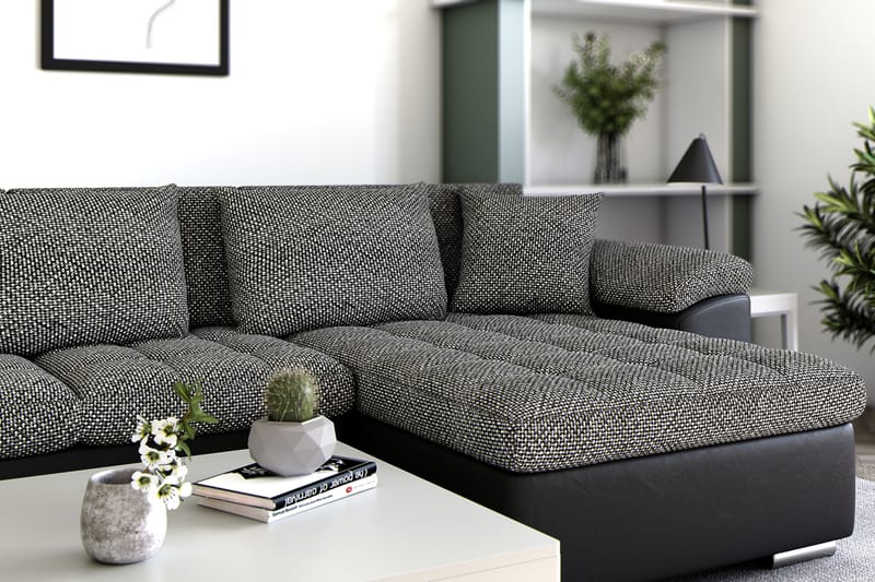 VILLOSA Hörnbäddsoffa Divan med Förvaring Höger Svart/Grå - Svart/Grå - Möbler - Vardagsrum - Bäddsoffor - U bäddsoffa
