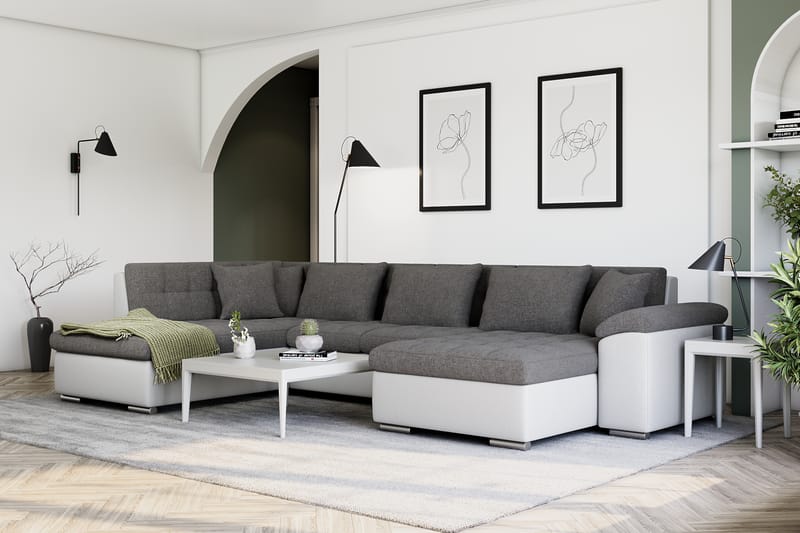 VILLOSA Hörnbäddsoffa Divan med Förvaring Höger Vit/Ljusgrå - Vit/Ljusgrå - Möbler - Vardagsrum - Bäddsoffor - U bäddsoffa
