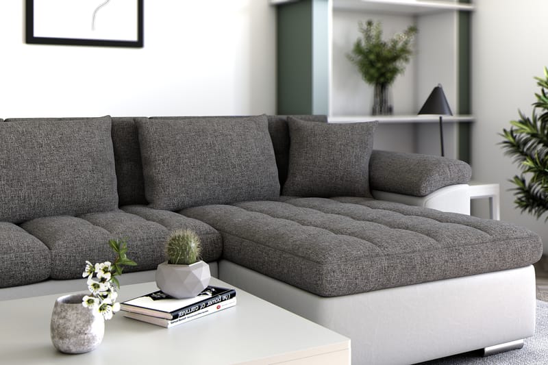 VILLOSA Hörnbäddsoffa Divan med Förvaring Höger Vit/Ljusgrå - Vit/Ljusgrå - Möbler - Vardagsrum - Bäddsoffor - U bäddsoffa