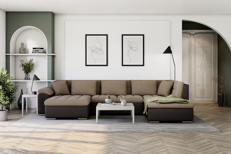 VILLOSA Hörnbäddsoffa Divan med Förvaring Vänster Beige/Brun - Beige/Brun - Möbler - Vardagsrum - Bäddsoffor - U bäddsoffa