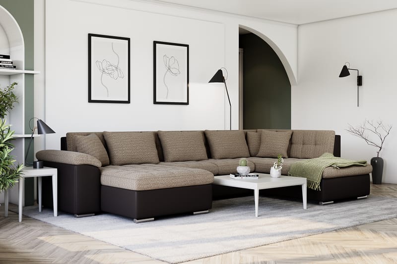 VILLOSA Hörnbäddsoffa Divan med Förvaring Vänster Beige/Brun - Beige/Brun - Möbler - Vardagsrum - Bäddsoffor - U bäddsoffa