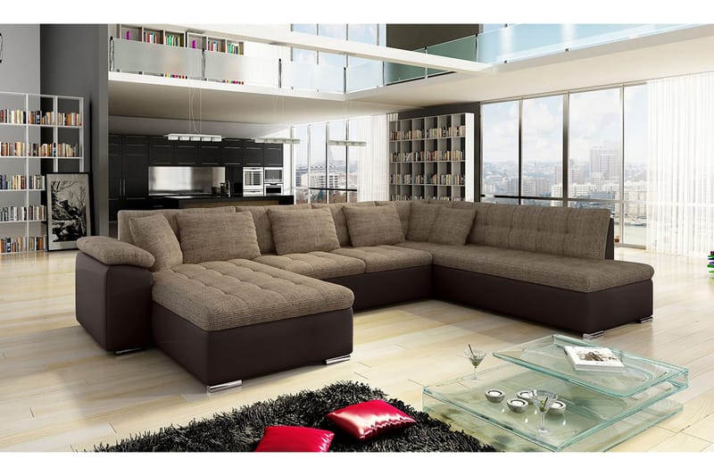 VILLOSA Hörnbäddsoffa Divan med Förvaring Vänster Beige/Brun - Beige/Brun - Möbler - Vardagsrum - Bäddsoffor - U bäddsoffa
