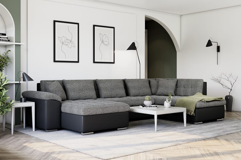 VILLOSA Hörnbäddsoffa Divan med Förvaring Vänster Grå/Svart - Möbler - Vardagsrum - Bäddsoffor - U bäddsoffa
