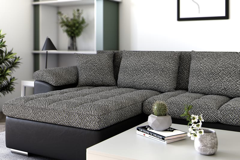 VILLOSA Hörnbäddsoffa Divan med Förvaring Vänster Grå/Svart - Möbler - Vardagsrum - Bäddsoffor - U bäddsoffa