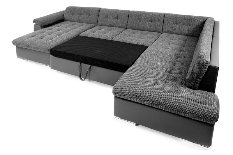 VILLOSA Hörnbäddsoffa Divan med Förvaring Vänster Grå/Svart - Möbler - Vardagsrum - Bäddsoffor - U bäddsoffa