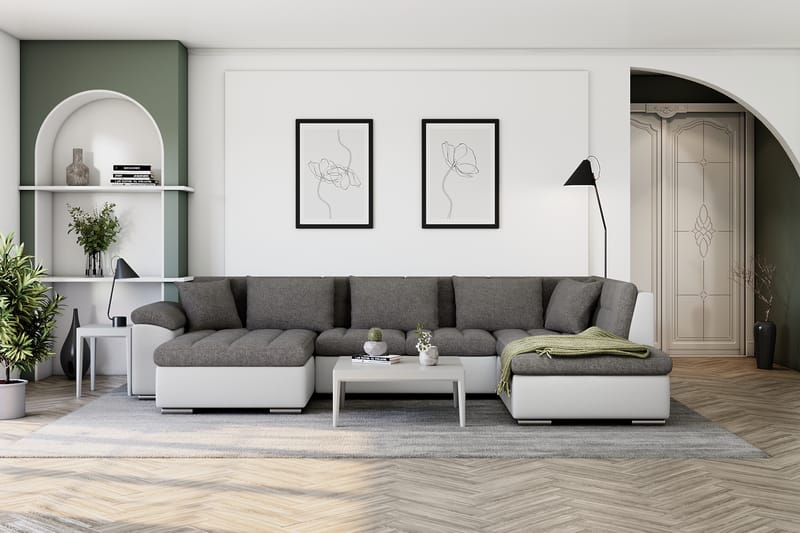 VILLOSA Hörnbäddsoffa Divan med Förvaring Vänster Ljusgrå/Vi - Ljusgrå/Vit - Möbler - Vardagsrum - Bäddsoffor - U bäddsoffa