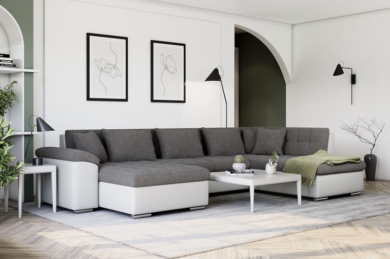 VILLOSA Hörnbäddsoffa Divan med Förvaring Vänster Ljusgrå/Vi - Ljusgrå/Vit - Möbler - Vardagsrum - Bäddsoffor - U bäddsoffa